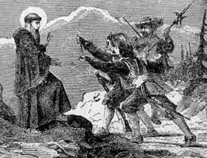 Angry heretics rushing to kill St Fidelis Sigmaringen